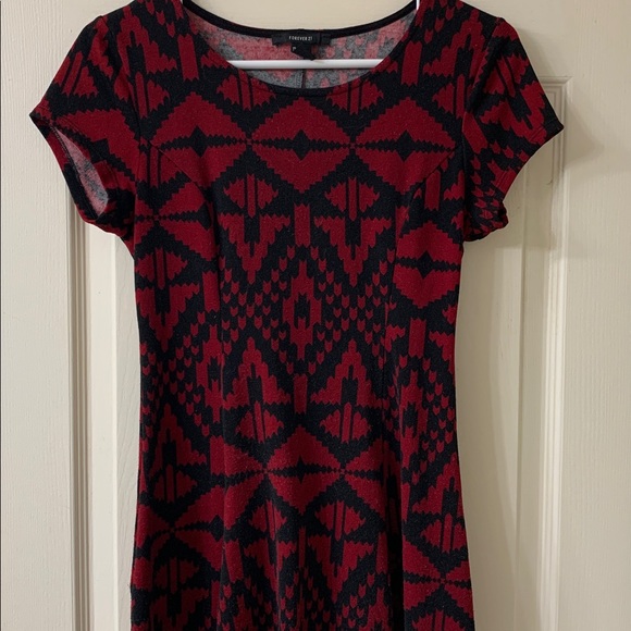 🌷3 for$25🌷Forever 21, US S, Red & Black Tribal Print Fit & Flare Dress - Picture 3 of 6